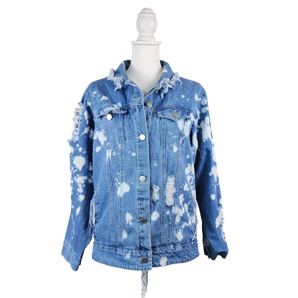 Akira Chicago Denim Jacket Womens‎ Small Blue Bleached Distressed Grunge casual